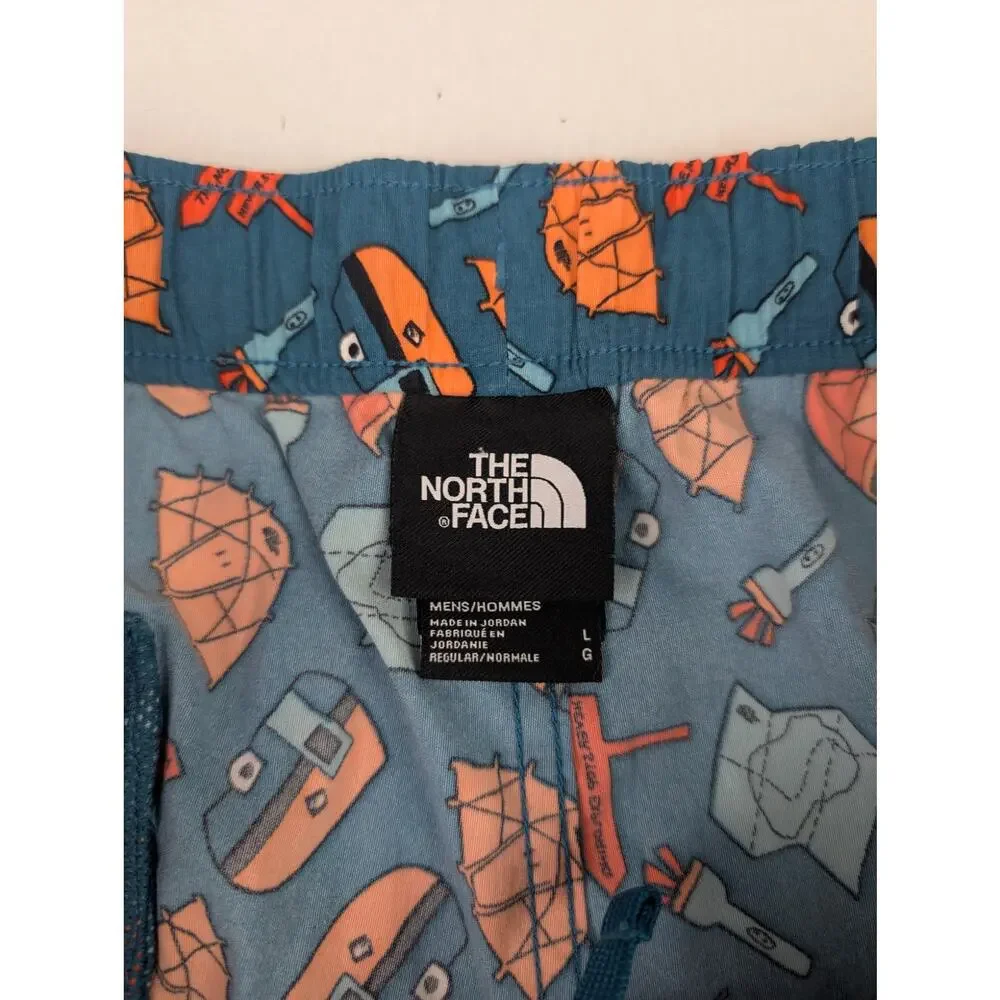 The North Face Men's Large Class V PullOn Shorts - Camping Pattern - Blue/Orange